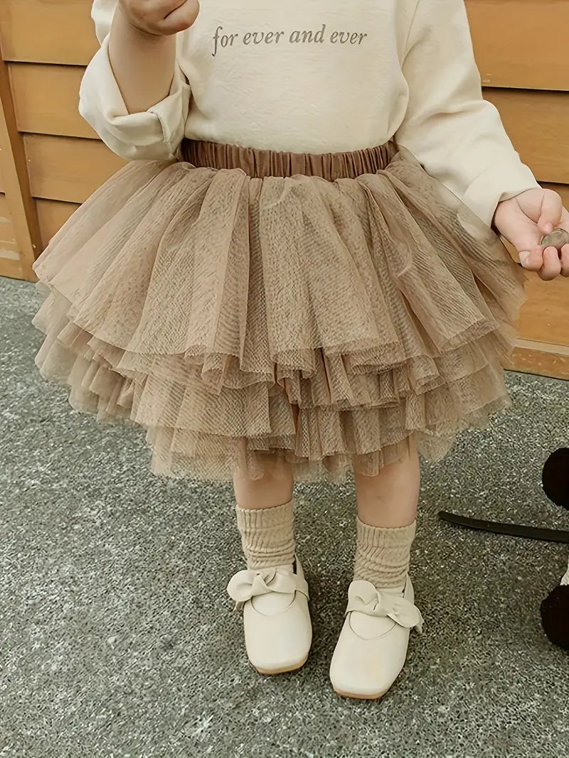 Fluffy Mesh Skirt Khaki