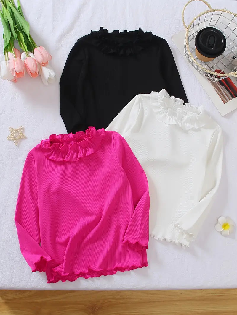 Ruffle Trim Long Top Pink