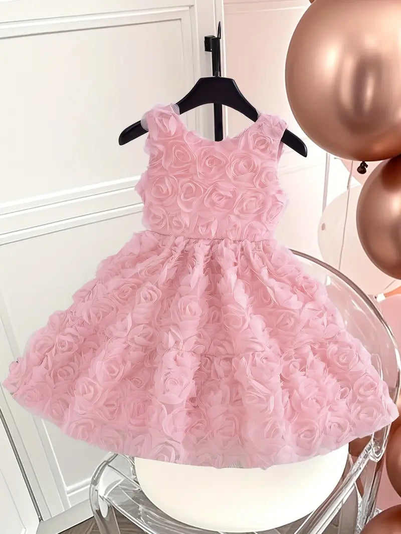 3D Rose Tulle Dress Pink