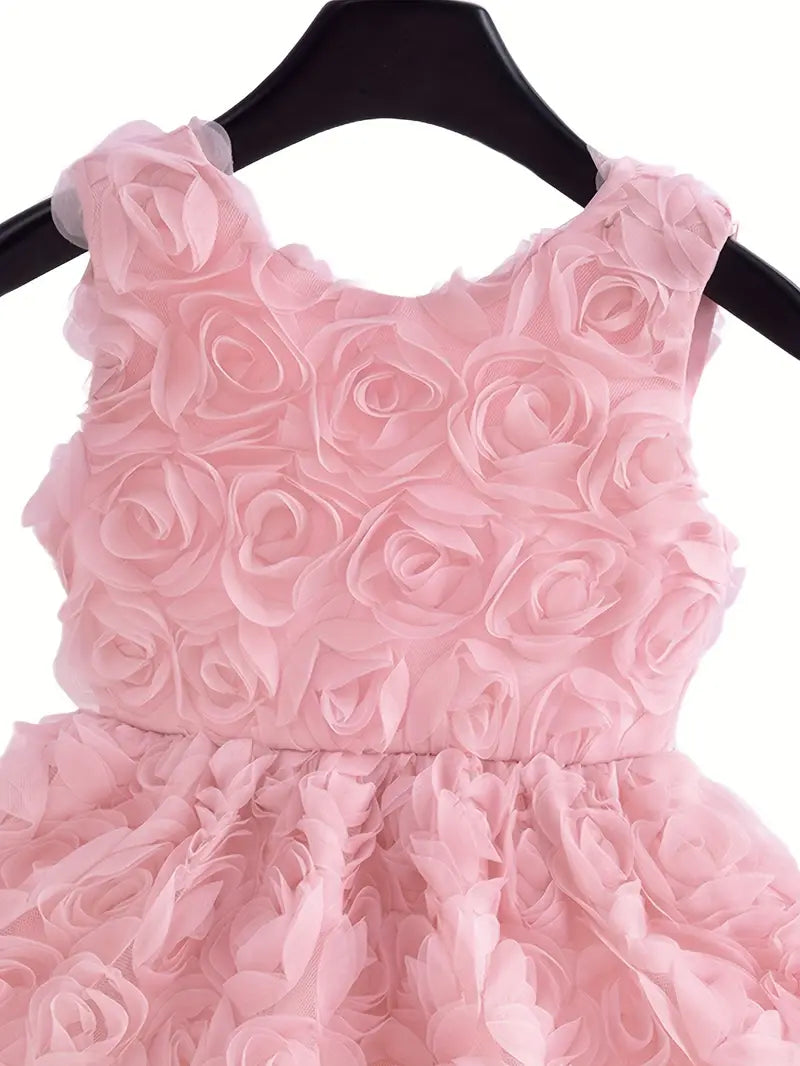 3D Rose Tulle Dress Pink