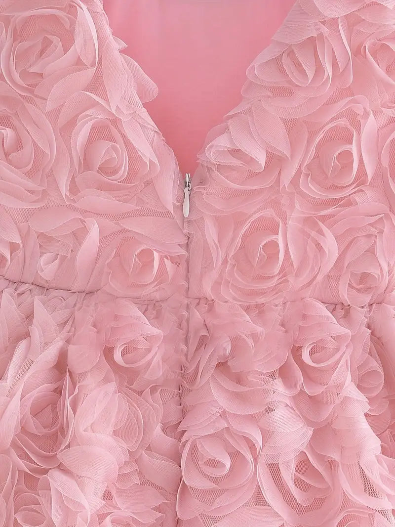 3D Rose Tulle Dress Pink