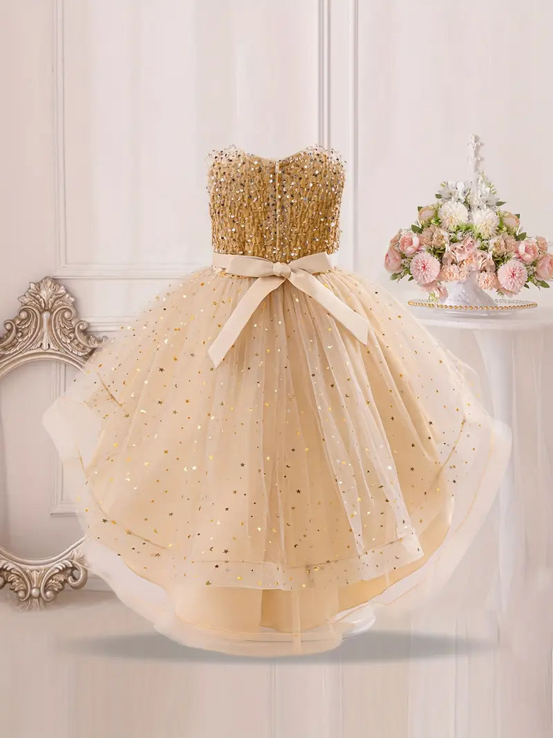 Sparkly Star Sequin Princess Dress Champagne