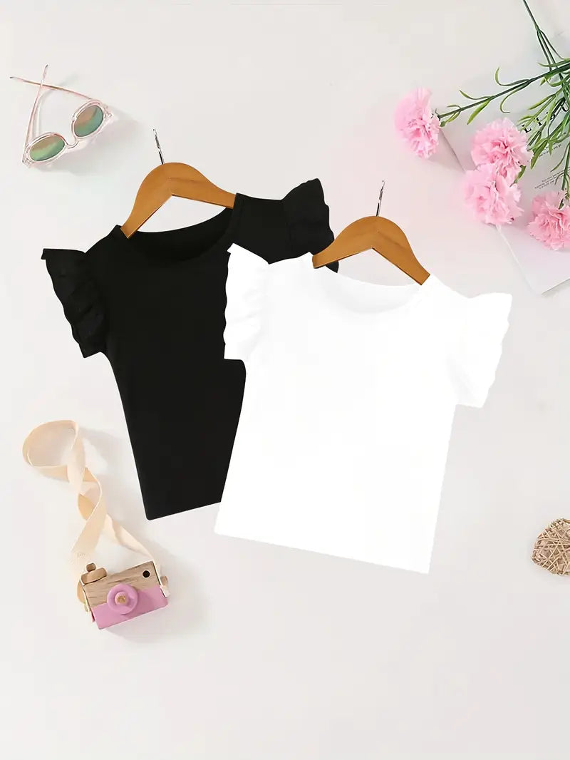 Ruffle Trim Top Black