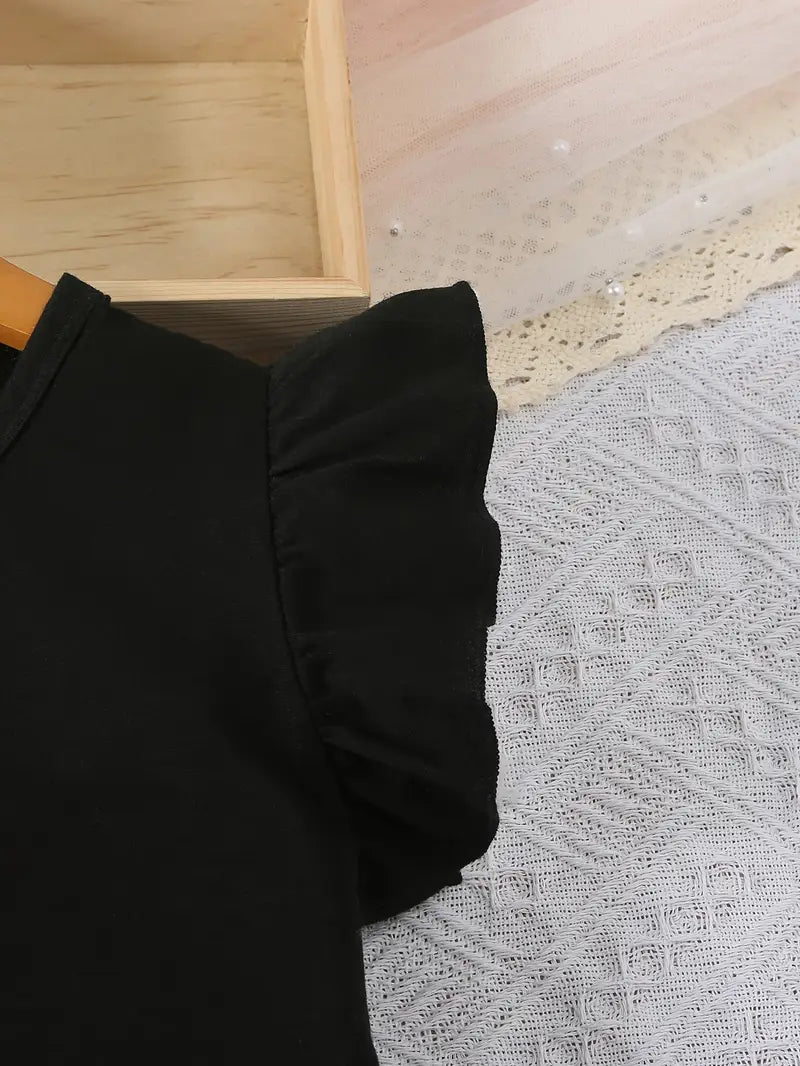 Ruffle Trim Top Black