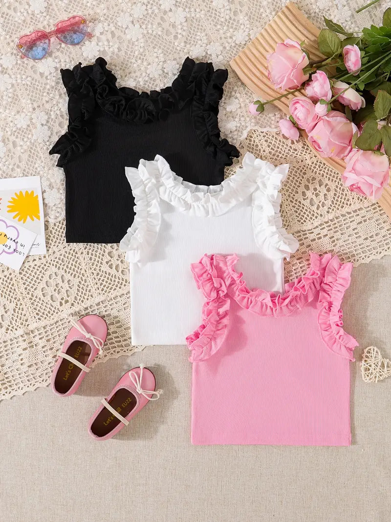 Sleeveless Top with Ruffle Edges Pink