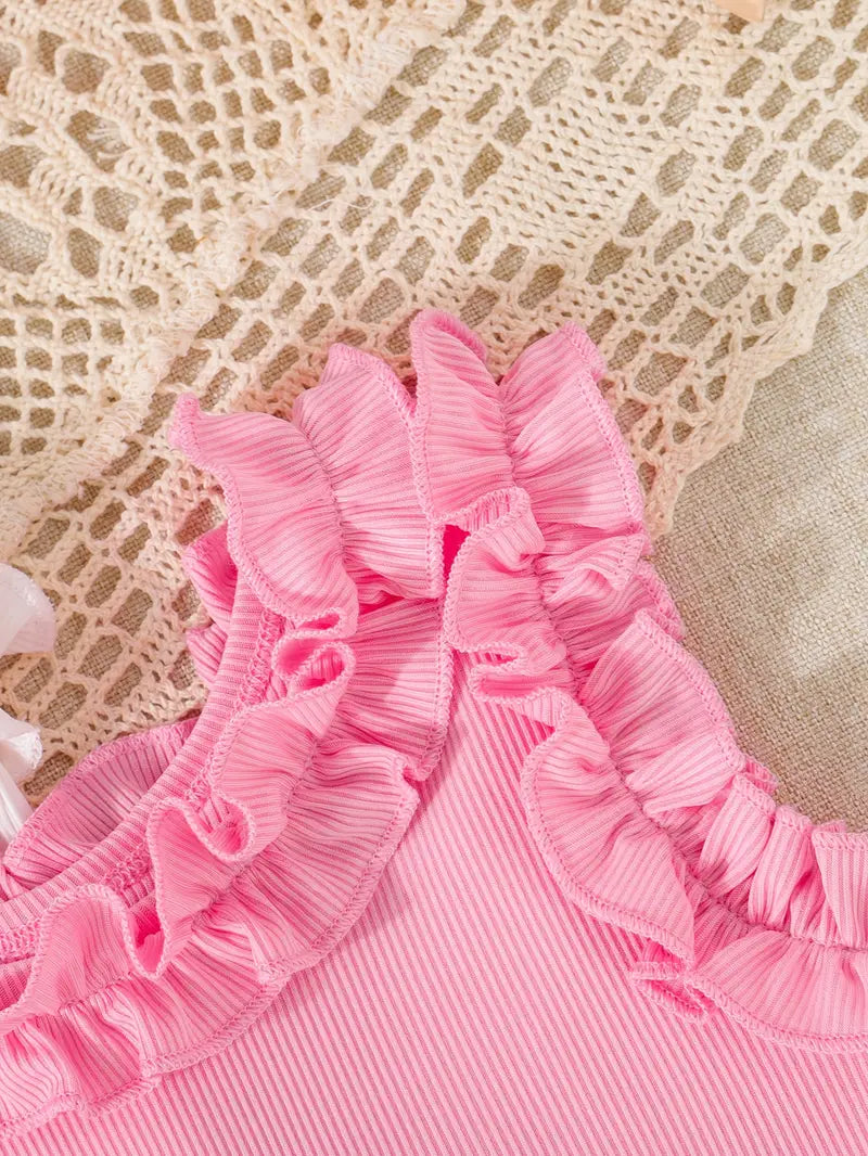 Sleeveless Top with Ruffle Edges Pink