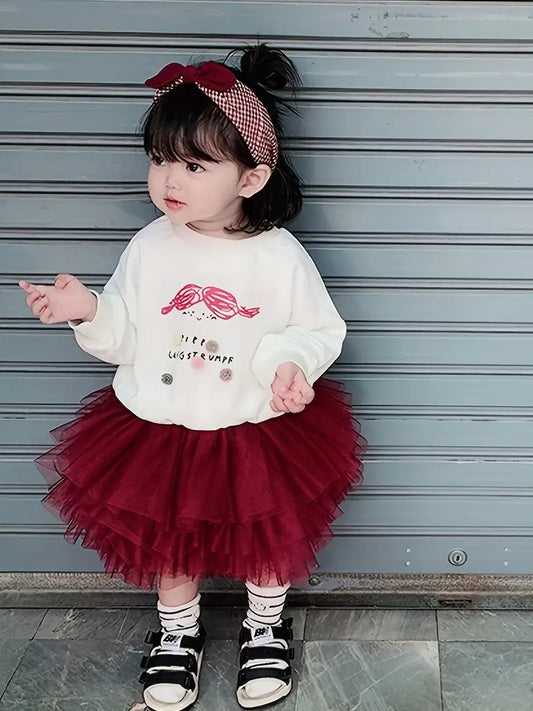Fluffy Mesh Skirt Burgundy