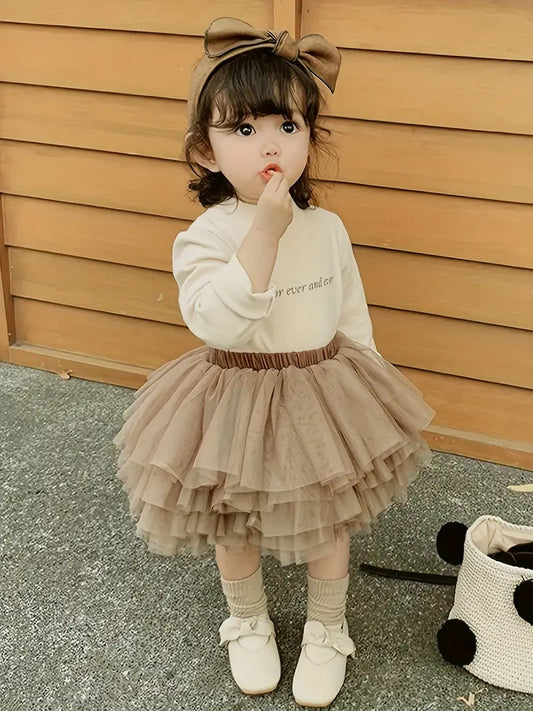 Fluffy Mesh Skirt Khaki