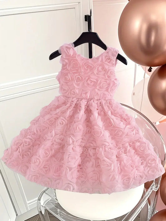 3D Rose Tulle Dress Pink