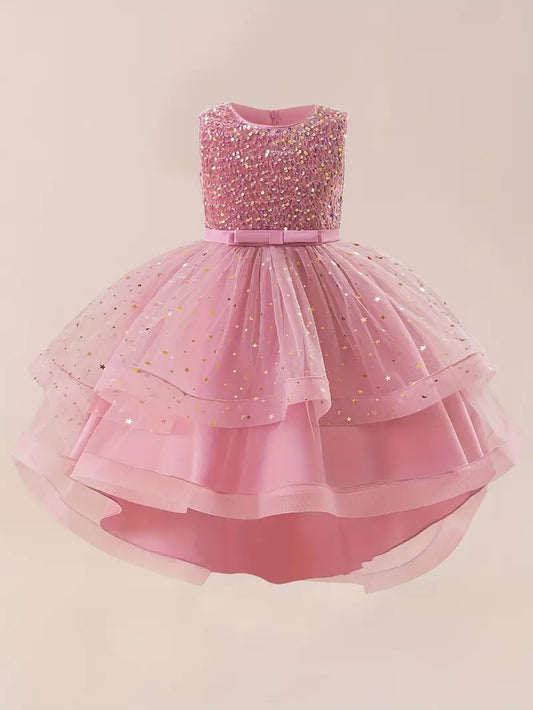 Sparkly Star Sequin Princess Dress Pink
