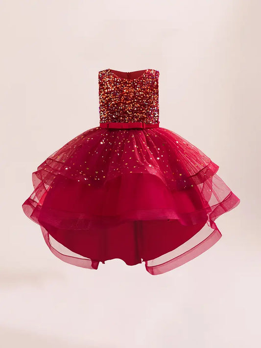 Sparkly Star Sequin Princess Dress Dark Red