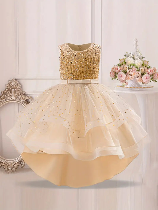 Sparkly Star Sequin Princess Dress Champagne