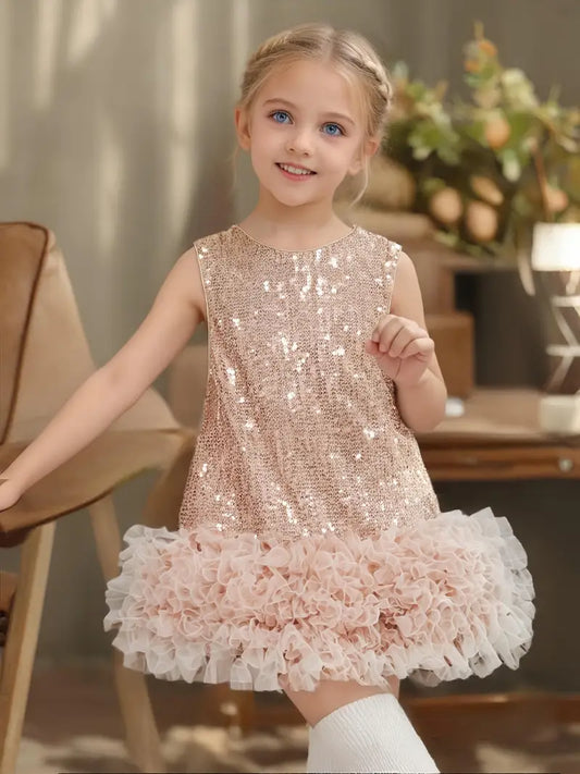 Classic Ball Gown Sequin Dress Light Gold