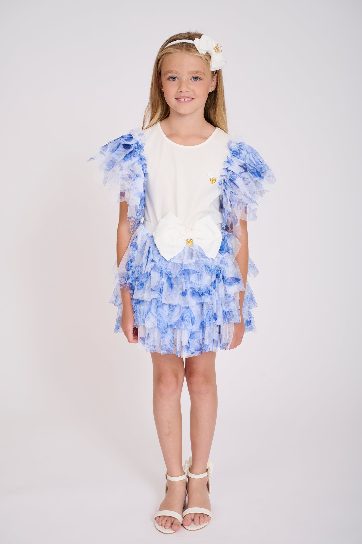 Abbie Skirt Blue Flower/Snowdrop