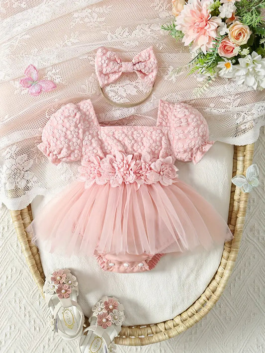 Baby Jacquard Princess Bodysuit Pink
